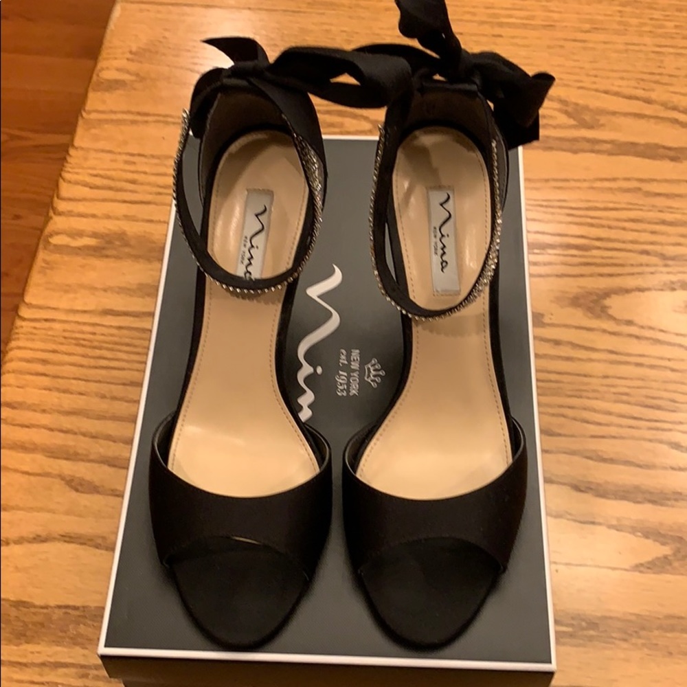 Nina Black Satin Sandal